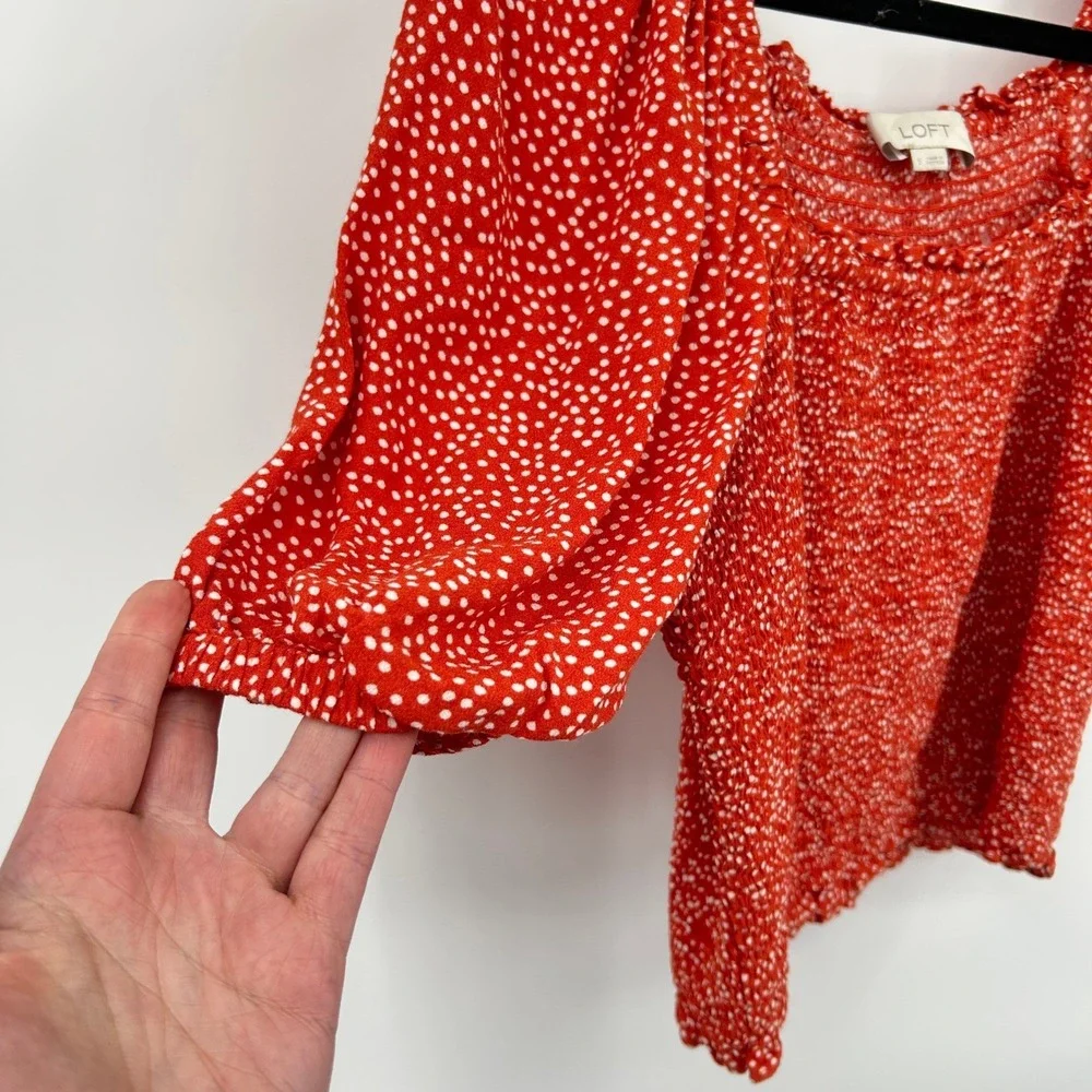 Coquette Smocked Puff Sleeve Top S Red‎ Polka Dot Square Neck Romantic Feminine